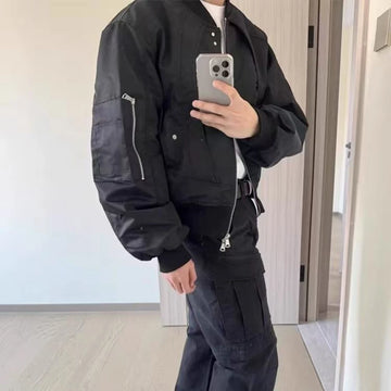 BONSIR  -  American High Street Fashion Short Deconstructed Y2k Jacket Spring Autumn Trend Design Niche Hip-Hop Pilot Motorcycle Jacket Men